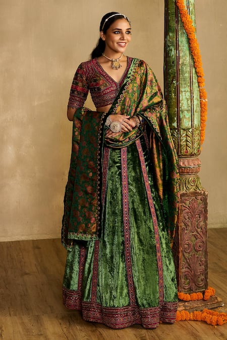 Reeti Arneja Haryali Velvet & Cotton Silk Lehenga Set 