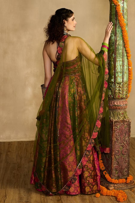 Reeti Arneja Ruh Rang Brocade Floral Woven Lehenga Set 