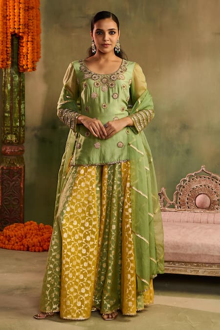 Reeti Arneja Rangrez Chanderi Embroidered Kurta Sharara Set 