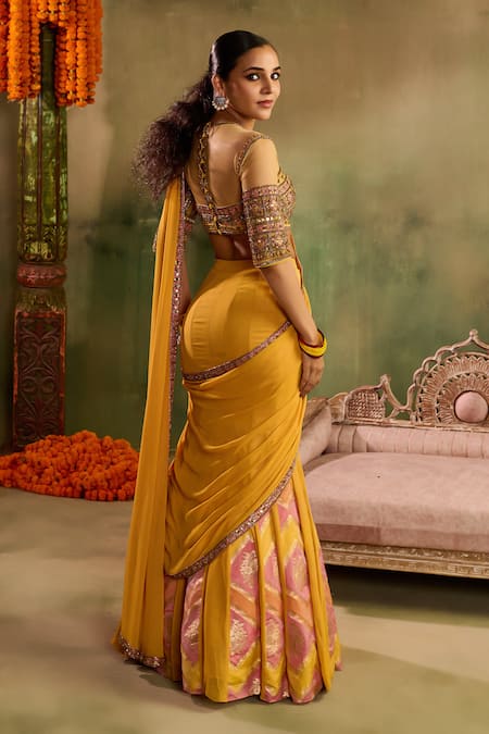 Reeti Arneja Genda Chanderi Woven Lehenga Set 