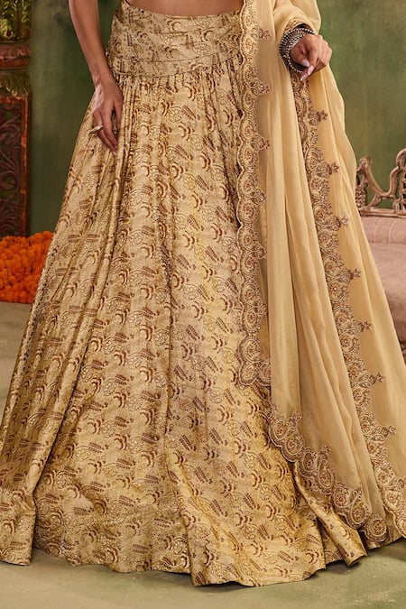 Buy_Reeti Arneja_Beige Silk Embroidery, Beads, Fringe, Zari, Sequins Tassel Tara Lehenga Set 