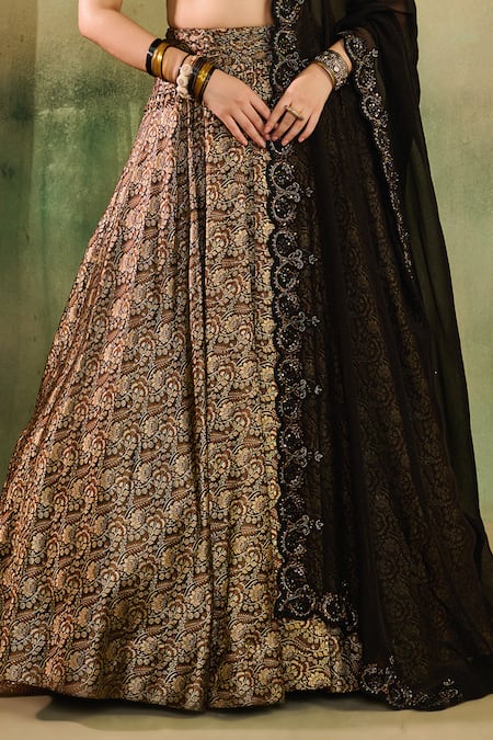 Reeti Arneja_Black Silk Zari, Sequins, Beads, Embroidery, Tassels Woven Lehenga Blouse Set _at_Aza_Fashions