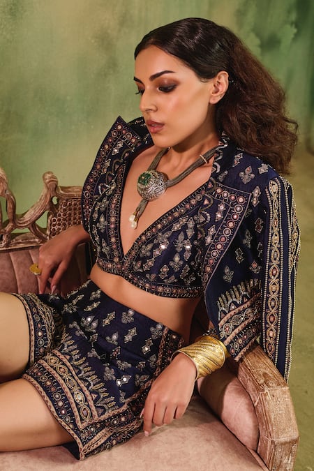 Reeti Arneja Midnight Embroidered Jacket Shorts Set 
