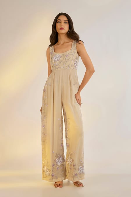 Ewoke Georgette Floral Embroidered Jumpsuit 