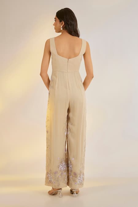 Ewoke Georgette Floral Embroidered Jumpsuit 
