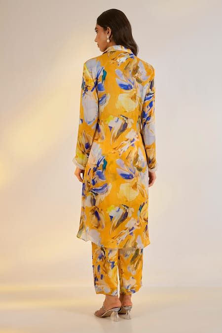 Ewoke Yellow Embroidered Shirt Tunic & Pant Set 