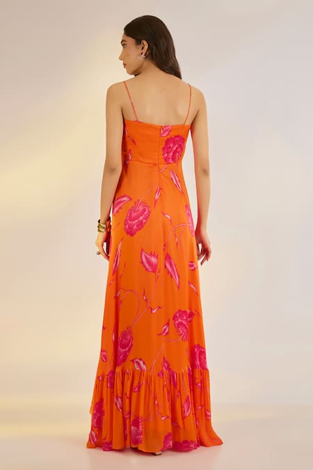 Ewoke Orange Ruffle Dress 