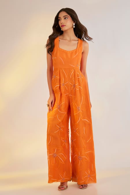 Ewoke Orange Organza Jumpsuit 