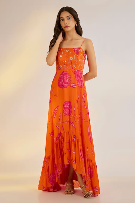 Ewoke Orange Ruffle Dress 