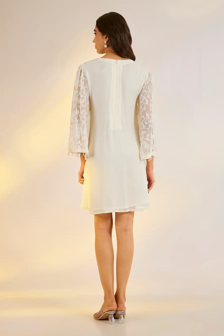Ewoke Ivory Embroidered Dress 