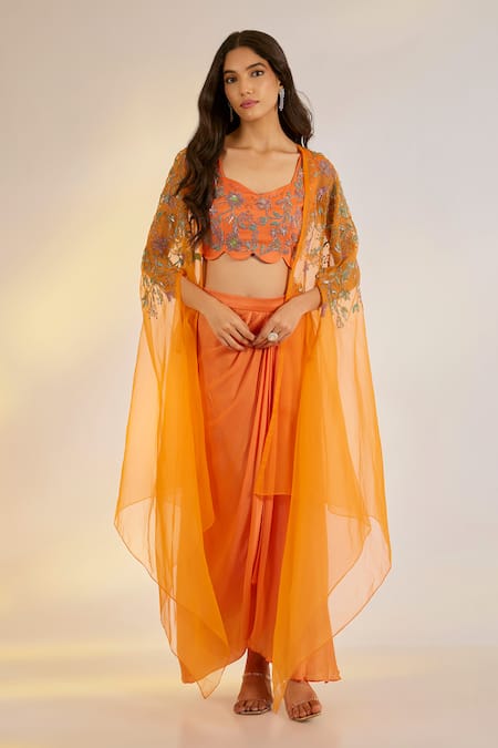 Ewoke Cutdana Embroidered Cape Skirt Set 