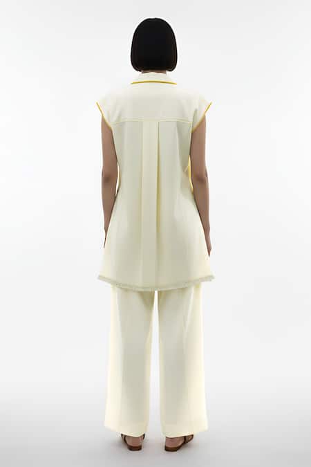 Neora By Nehal Chopra Ivory Pipe Work Blazer & Pant Set 