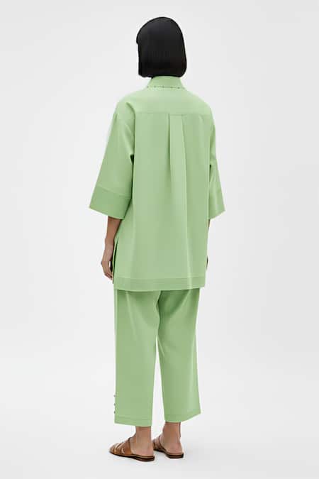Neora By Nehal Chopra Asparagus Green Top & Pant Set 