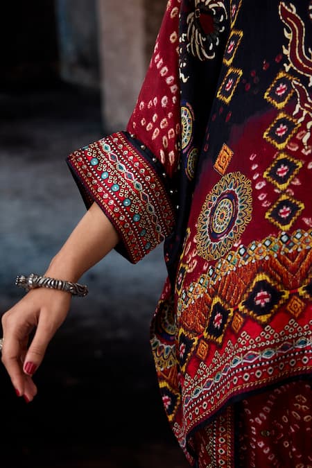 Shop_Rajdeep Ranawat_Red Silk Mandarin Collar Bethari Chanel Tunic 