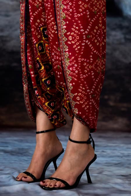 Rajdeep Ranawat_Red Modal, Satin Bethari Sonth Dhoti Pant _Online_at_Aza_Fashions