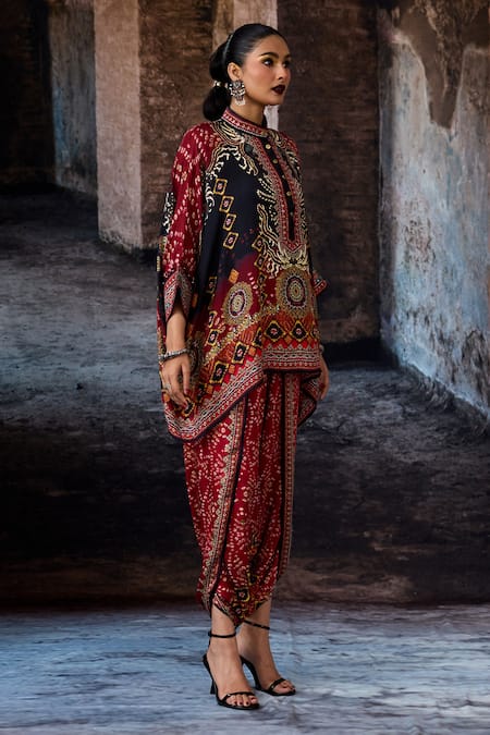 Buy_Rajdeep Ranawat_Red Modal, Satin Bethari Sonth Dhoti Pant _Online_at_Aza_Fashions