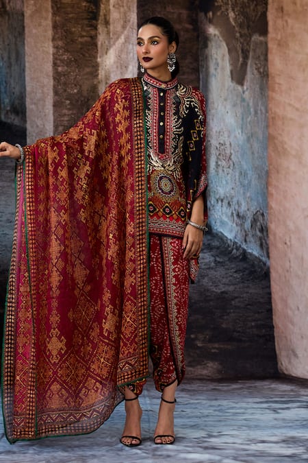 Rajdeep Ranawat_Red Modal, Satin Bethari Sonth Dhoti Pant _at_Aza_Fashions