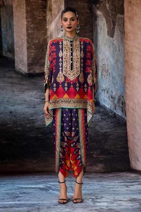 Rajdeep Ranawat_Purple Silk Mandarin Collar Bethari Chanel Tunic _Online_at_Aza_Fashions