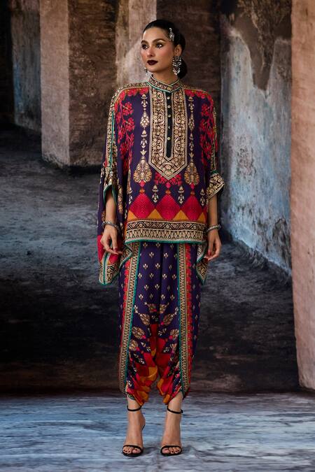 Buy_Rajdeep Ranawat_Purple Silk Mandarin Collar Bethari Chanel Tunic _Online_at_Aza_Fashions