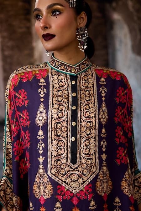 Shop_Rajdeep Ranawat_Purple Silk Mandarin Collar Bethari Chanel Tunic _Online_at_Aza_Fashions