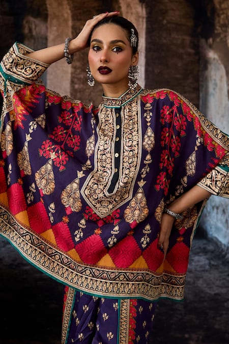 Rajdeep Ranawat_Purple Silk Mandarin Collar Bethari Chanel Tunic _at_Aza_Fashions