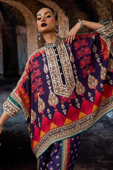 Buy_Rajdeep Ranawat_Purple Silk Mandarin Collar Bethari Chanel Tunic 