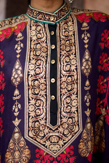 Shop_Rajdeep Ranawat_Purple Silk Mandarin Collar Bethari Chanel Tunic 