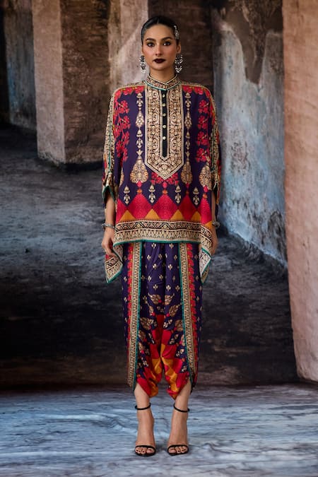 Buy_Rajdeep Ranawat_Purple Modal, Satin Bethari Sonth Dhoti Pant _Online_at_Aza_Fashions