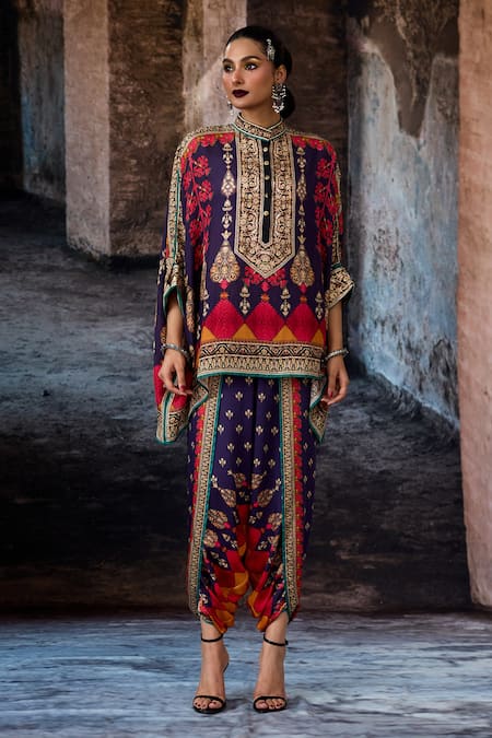 Shop_Rajdeep Ranawat_Purple Modal, Satin Bethari Sonth Dhoti Pant _Online_at_Aza_Fashions