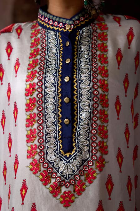 Buy Rajdeep Ranawat Multi Color Silk Embroidery, Foil Printing Mandarin Collar, Bethari Chanel Tunic Buy_Rajdeep Ranawat_Multi Color Silk Embroidery, Foil Printing Mandarin Collar, Bethari Chanel Tunic