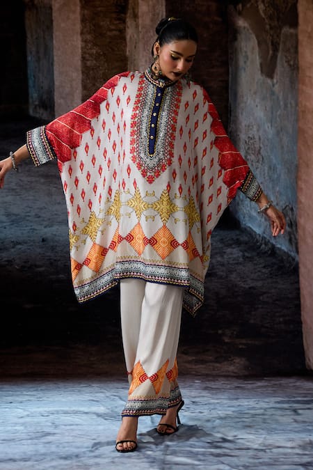 Shop_Rajdeep Ranawat_Off White Modal, Satin Bethari Permaz Pant _Online_at_Aza_Fashions