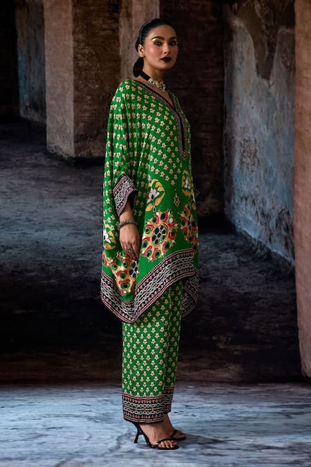 Rajdeep Ranawat_Green Modal, Satin Bethari Permaz Pant _Online_at_Aza_Fashions