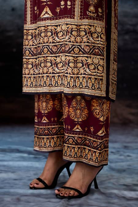 Rajdeep Ranawat_Maroon Modal, Satin Bethari Permaz Pant _at_Aza_Fashions