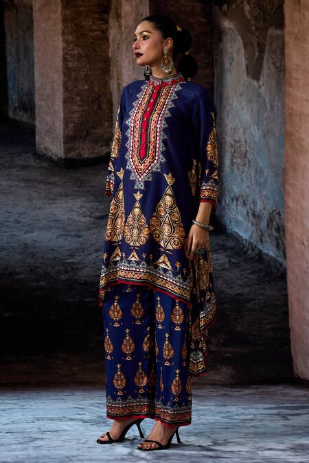 Rajdeep Ranawat_Navy Modal, Satin Bethari Permaz Pant _Online_at_Aza_Fashions