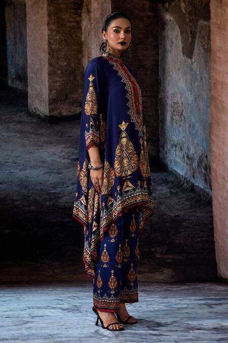 Shop_Rajdeep Ranawat_Navy Modal, Satin Bethari Permaz Pant _Online_at_Aza_Fashions