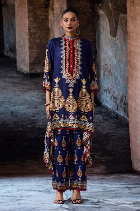 Rajdeep Ranawat_Navy Modal, Satin Bethari Permaz Pant _at_Aza_Fashions