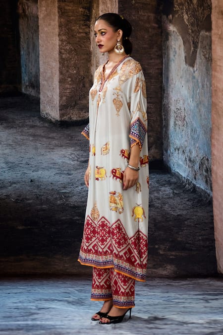 Shop_Rajdeep Ranawat_Off White Modal, Satin Bethari Permaz Pant _Online_at_Aza_Fashions