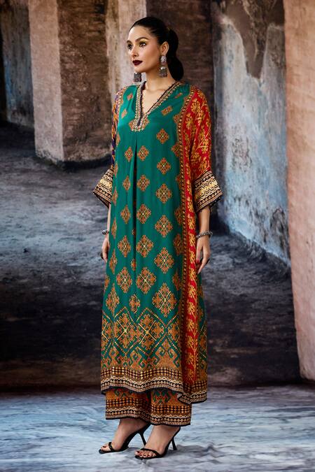 Shop_Rajdeep Ranawat_Orange Modal, Satin Bethari Permaz Pant _Online_at_Aza_Fashions