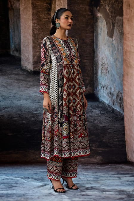 Rajdeep Ranawat_Maroon Silk Tassels Round Neck Bethari Anisha Anarkali _Online_at_Aza_Fashions