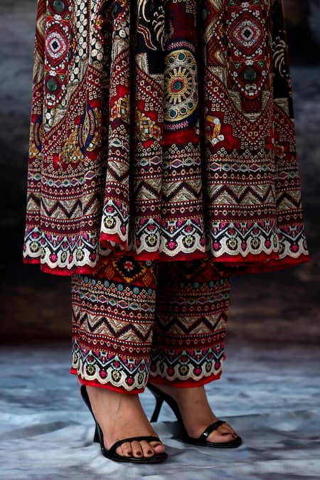 Rajdeep Ranawat_Maroon Silk Tassels Round Neck Bethari Anisha Anarkali _at_Aza_Fashions