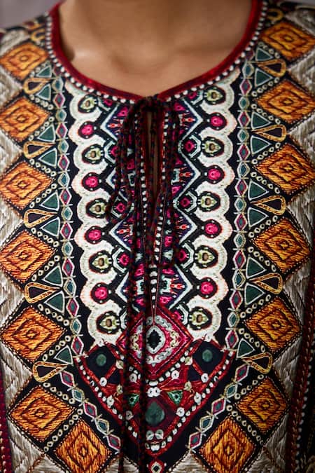 Shop_Rajdeep Ranawat_Maroon Silk Tassels Round Neck Bethari Anisha Anarkali 