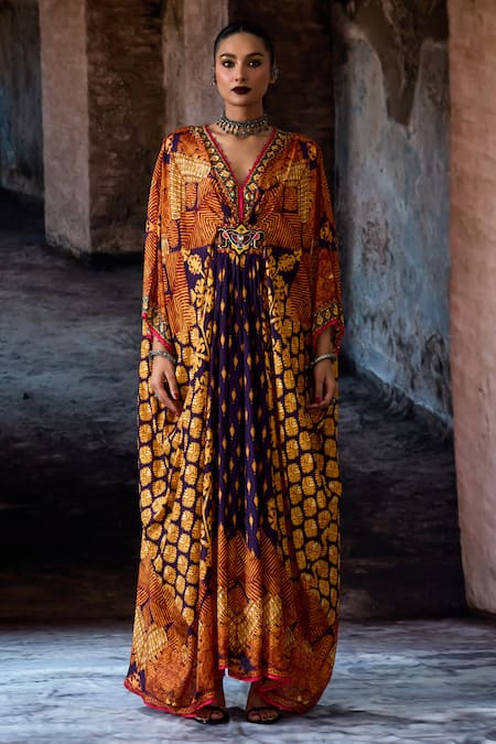 Buy Rajdeep Ranawat Purple Silk Embroidery, Gemstones V-neck Bethari Imama Kaftan Online at Aza Fashions Buy_Rajdeep Ranawat_Purple Silk Embroidery, Gemstones V-neck Bethari Imama Kaftan _Online_at_Aza_Fashions