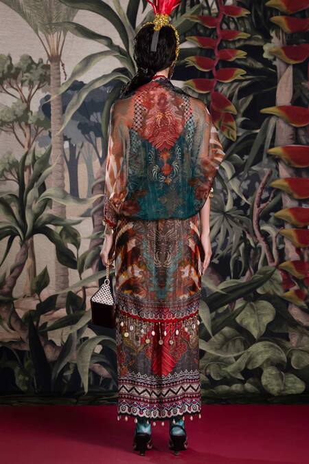 Rajdeep Ranawat_Beige Silk V-neck Bethari Trinika Dress _Online_at_Aza_Fashions