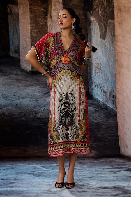 Shop_Rajdeep Ranawat_Off White Linen V-neck Bethari Sabrina Dress _Online_at_Aza_Fashions