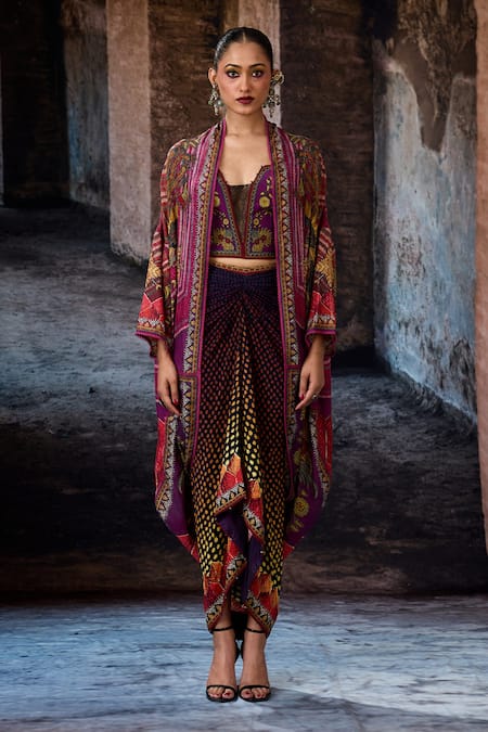 Buy_Rajdeep Ranawat_Purple Silk Open Neck Bethari Jannat Jacket _Online_at_Aza_Fashions