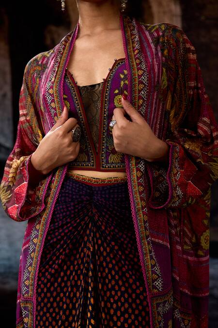 Rajdeep Ranawat_Purple Silk Open Neck Bethari Jannat Jacket _at_Aza_Fashions