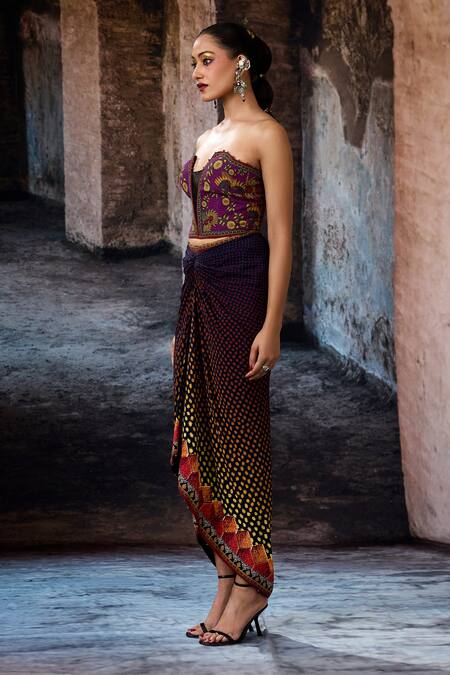 Rajdeep Ranawat_Purple Crepe Embroidery Sweetheart Neck Bethari Corset _Online_at_Aza_Fashions