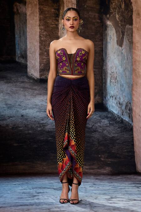 Rajdeep Ranawat_Purple Crepe Embroidery Sweetheart Neck Bethari Corset _at_Aza_Fashions