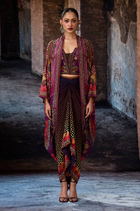 Rajdeep Ranawat_Purple Crepe Bethari Draupati Skirt _Online_at_Aza_Fashions