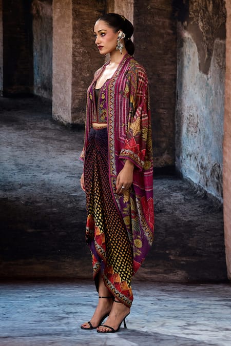 Buy_Rajdeep Ranawat_Purple Crepe Bethari Draupati Skirt _Online_at_Aza_Fashions